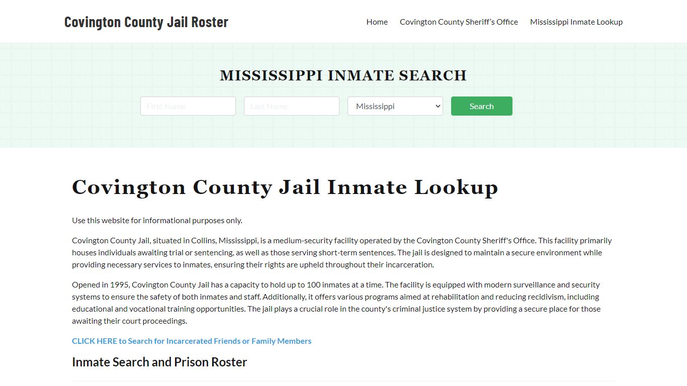 Covington County Jail Roster Lookup, MS, Inmate Search